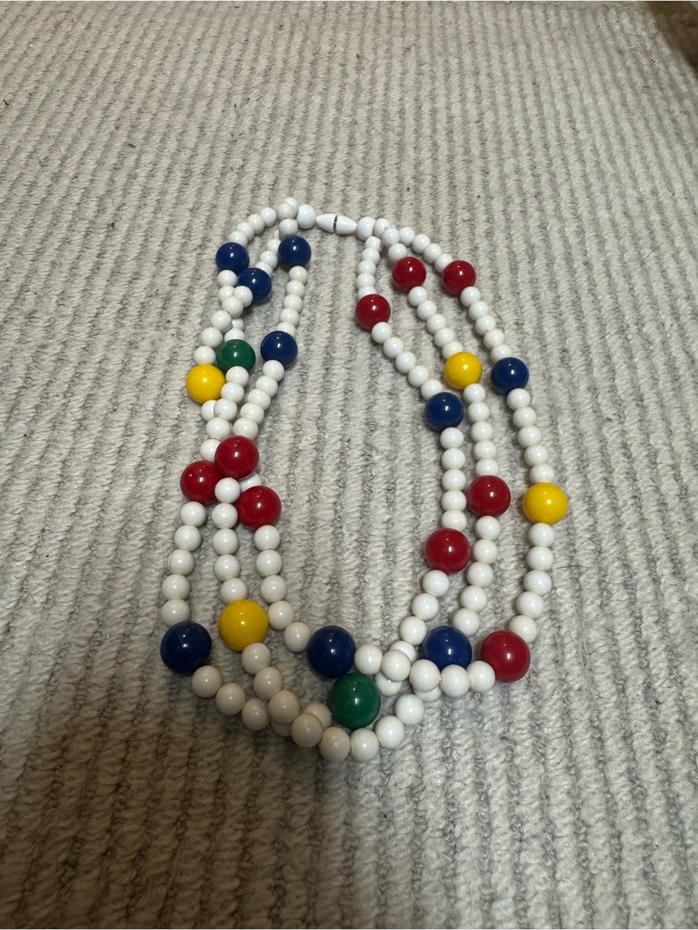 Vintage 80s Multi-Color Beaded Statement Necklace - White Red Blue Yellow Green